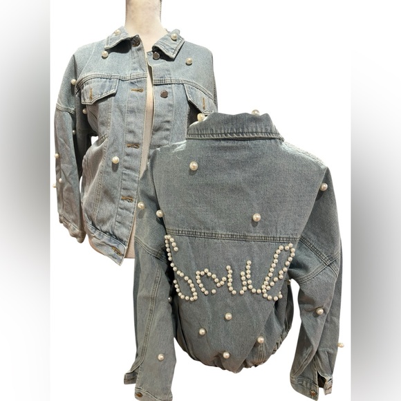 salt salt salt Jackets & Blazers - “Soul” Upcycled Pearl Embellished Denim Jacket Sz L